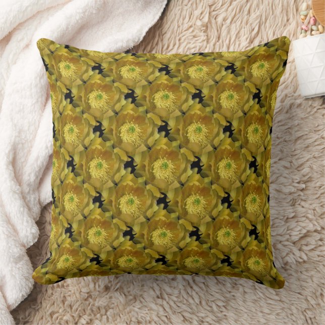 Coussin Fleur de cactus jaune Motif répétitif sur noir 2 (Couverture)