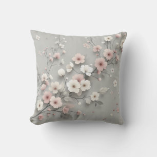Coussin Fleur de cerisier gris rose japonais floral