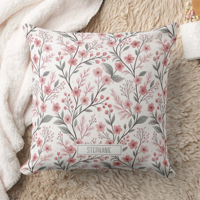 Coussin Fleur de cerisier rose motif Sakura sur fond blanc (Couverture)
