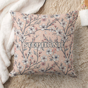 Coussin Fleur de cerisier rose motif Sakura sur fond rose