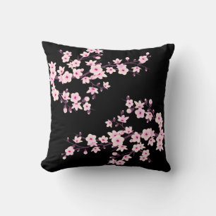 Coussin Fleur de cerisier rose noir