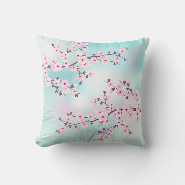 Coussin Fleur de cerisier rose Turquoise (Recto)