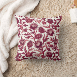 Coussin Fleur de chardon William Morris d'un bordeaux prof