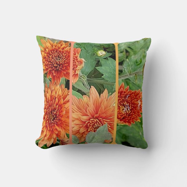 Coussin Fleur de chrysanthème orange douce et vive (Recto)