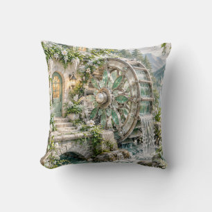 Coussin Fleur de Cottage à la Roue à Eau Argentée de Menth