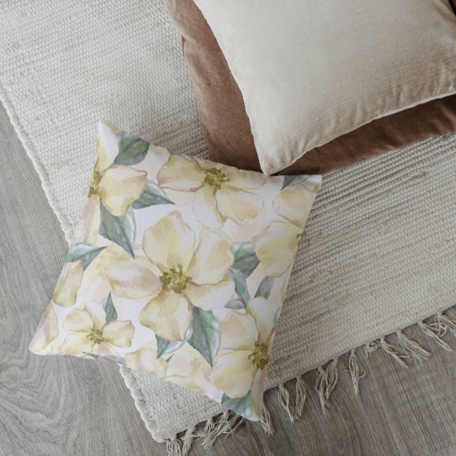 Coussin Fleur de crème à l'aquarelle - Floral neutre (Créateur téléchargé)