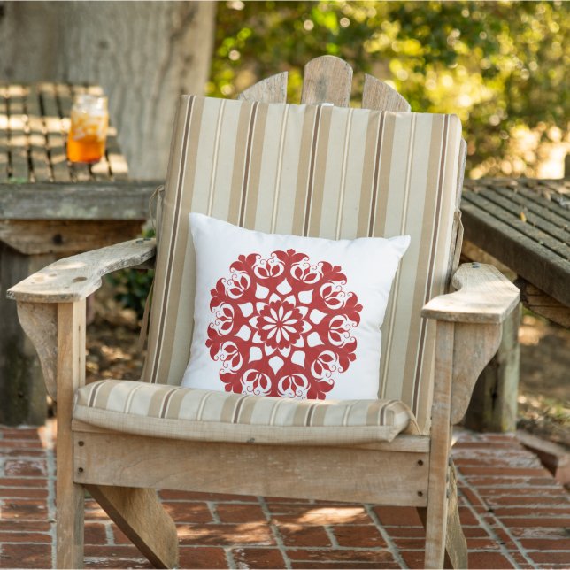 Coussin Fleur de cristal de neige rouge Motif sur blanc (Chaise)