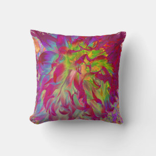 Coussin Fleur de dahlia magenta et jaune psychédélique