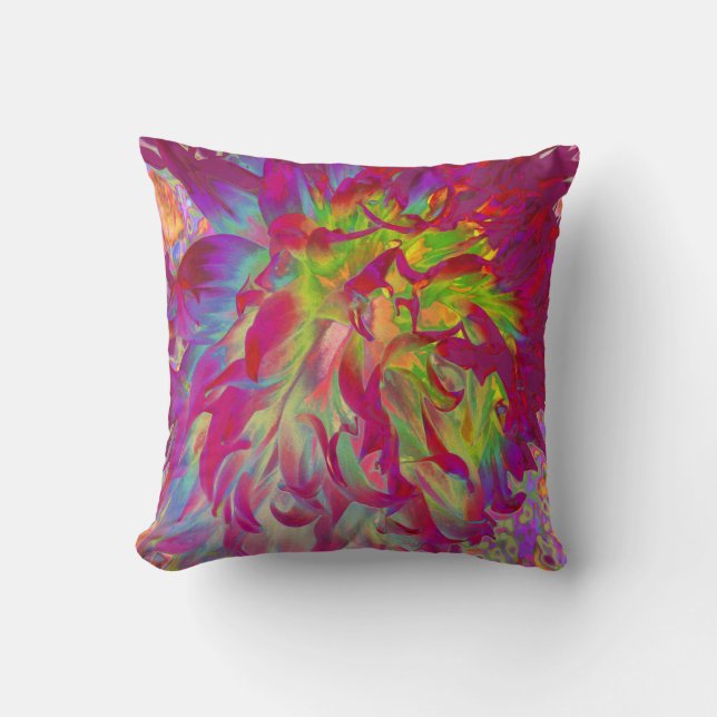 Coussin Fleur de dahlia magenta et jaune psychédélique (Recto)