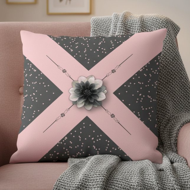 Coussin Fleur de Dahlia Rose Gris Moderne Glamour (Modern drama meets blush romance. This dahlia pillow is the perfect accent for a chic room)