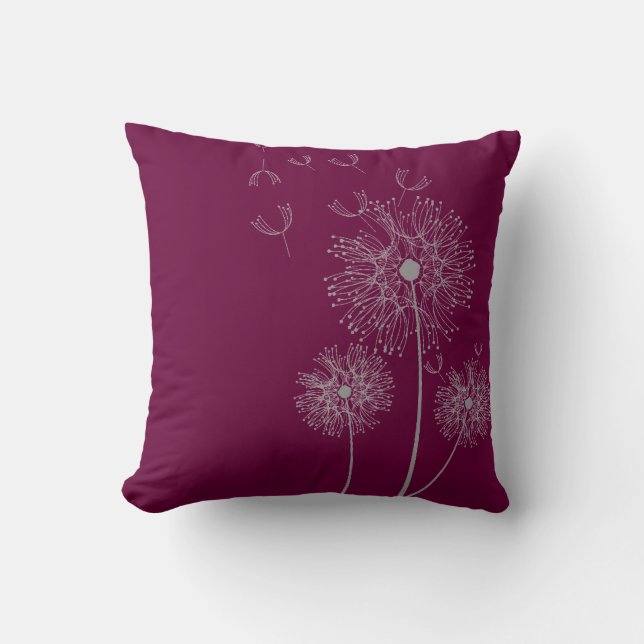 Coussin Fleur de Dandelion sur violet (Recto)