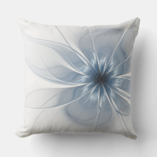 Coussin Fleur de fantaisie fractale bleue douce et tendre