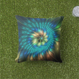 Coussin Fleur de fantaisie lumineuse, fractale abstraite c