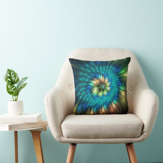 Coussin Fleur de fantaisie lumineuse, fractale abstraite c (Chaise)