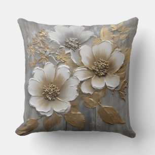 Coussin Fleur de ferme grise et dorée neutre