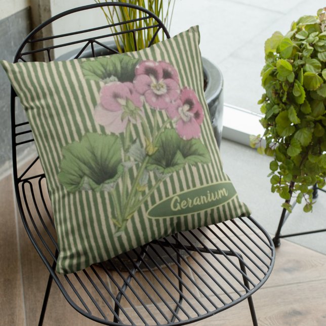 Coussin Fleur de géranium blanc rose Vintage personnalisé (Créateur téléchargé)