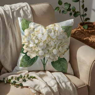 Coussin Fleur de Hydrangea blanche à l'aquarelle délicate