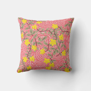 Coussin Fleur de jasmin jaune sur le corail rose