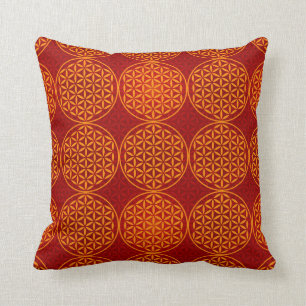Coussin Fleur de la vie - motif de timbre - rouge orange