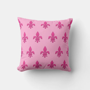 Coussin Fleur de Lis à Fuchsia rose sur rose clair