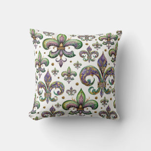 Coussin Fleur de Lis Aquarelle Mardi Gras Vibes