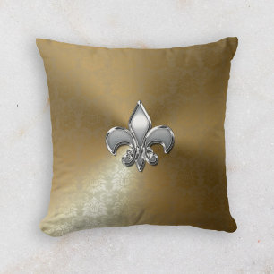 Coussin Fleur-De-Lis Argent sur Damas Or