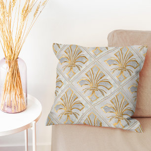 Coussin Fleur de lis Art Déco - perle et or