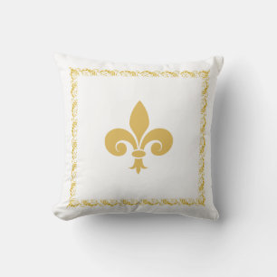 Coussin Fleur de Lis dorée sur fond blanc
