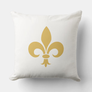 Coussin Fleur de Lis Dorée sur Fond Blanc