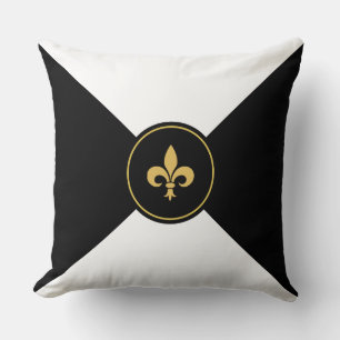 Coussin Fleur de Lis dorée sur fond noir et blanc