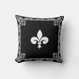 Coussin Fleur de Lis en blanc & Cadre en noir