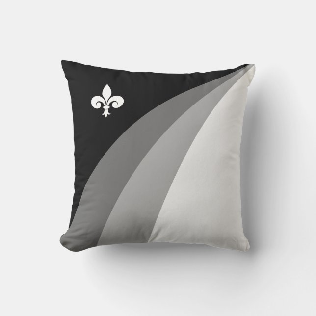 Coussin Fleur de lis en gris, vagues noires et blanches (Recto)