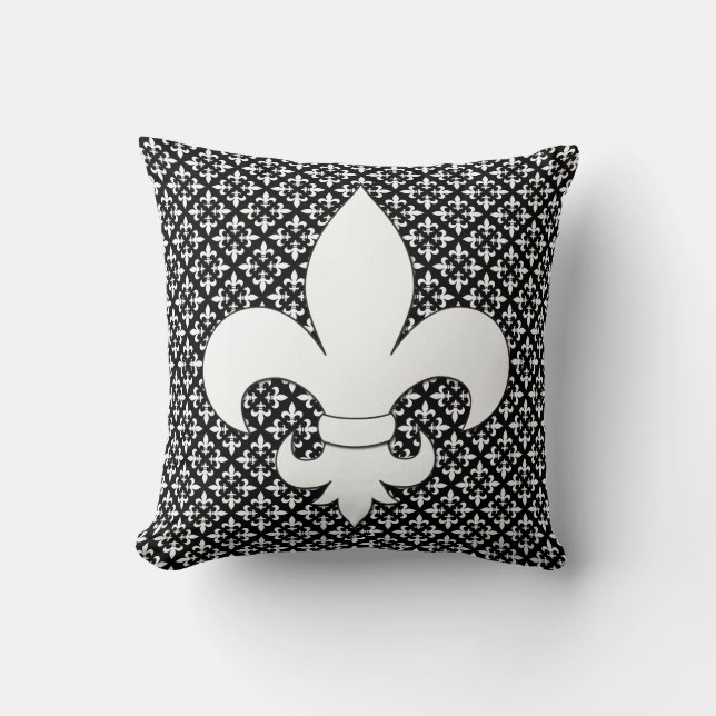 Coussin Fleur de Lis Motif noir et blanc (Recto)