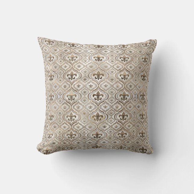 Coussin Fleur de lis motif perle et or (Recto)