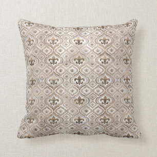 Coussin Fleur de lis motif perle et or