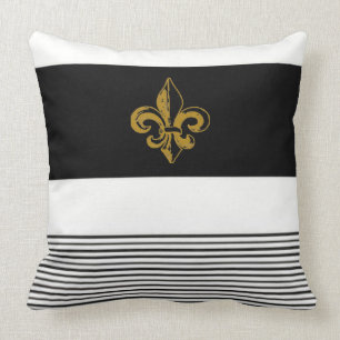 COUSSIN FLEUR DE LIS NOIR ET BLANC 20 X 20