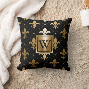 Coussin Fleur de lis noir et or