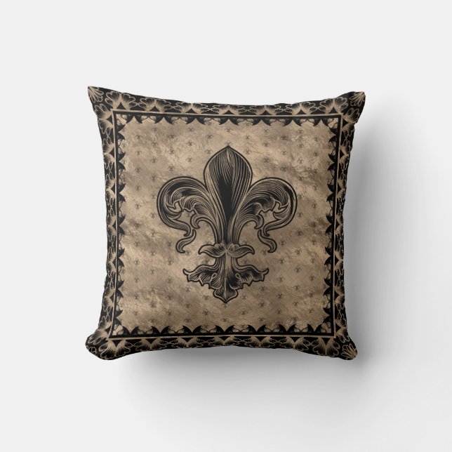 Coussin Fleur de lis - Noir et Or (Recto)