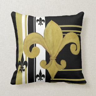 Coussin Fleur de lis noir et or jeter l'oreiller de l'art