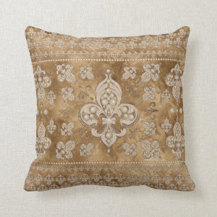 Coussin Fleur de lis ornement de luxe en perles et or