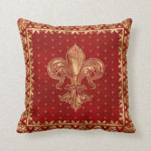 Coussin Fleur de lis ornement Luxe Rouge