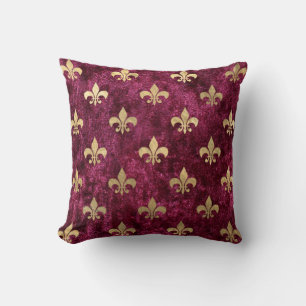 Coussin Fleur De Lis Rouge En Velours Modèle Mardi Gras Or