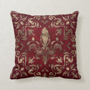 Coussin Fleur de lis rouge et or