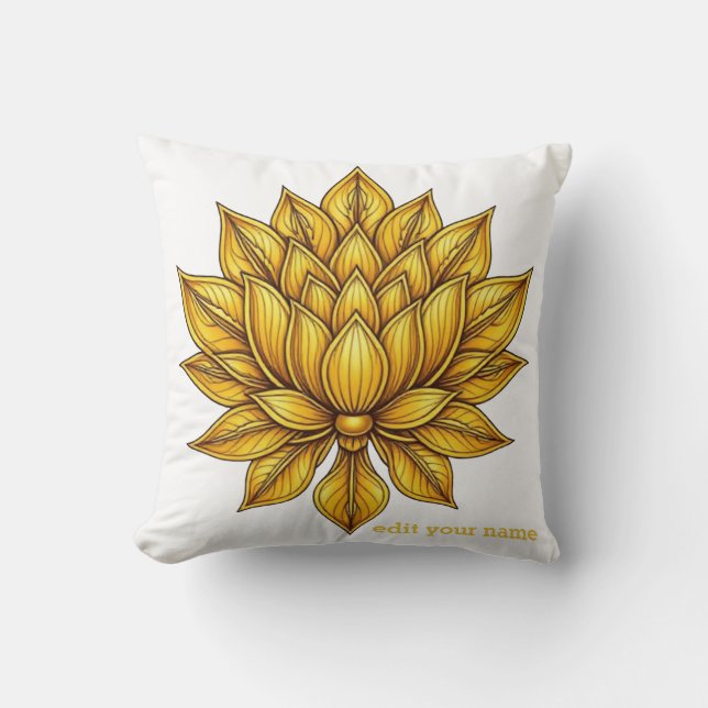 Coussin Fleur de lotus dorée artisanale de style Pichwai T (Recto)