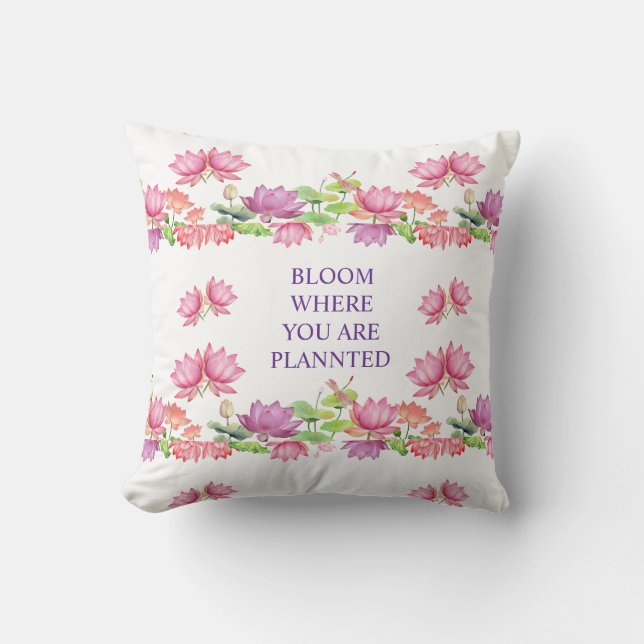 Coussin Fleur de Lotus Élégante Aquarelle Rose (Recto)