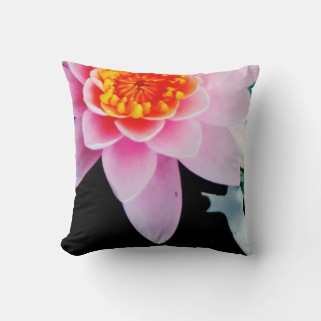 Coussin Fleur de lotus et nénuphar rose et orange chaud (Recto)