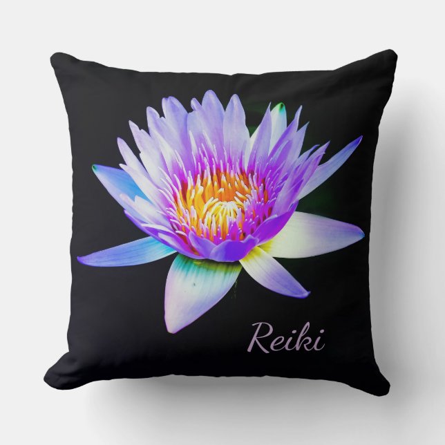 Coussin Fleur de Lotus Reiki noir et violet (Recto)