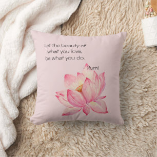 Coussin Fleur de lotus rose Citation de beauté de Rumi