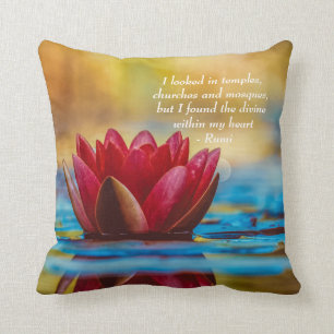 Coussin Fleur de lotus rouge sur citation spirituelle d'ea