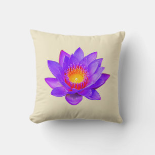 Coussin Fleur de lotus violette sur beige champagne clair